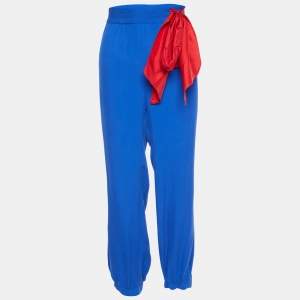RED Valentino Blue Silk Contrast Tie Detail Joggers M