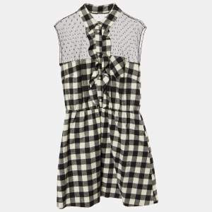 RED Valentino Black checked Cotton Sleeveless Mini Shirt Dress M