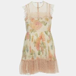 RED Valentino Light Pink Floral Chiffon Lace Paneled Mini Dress M