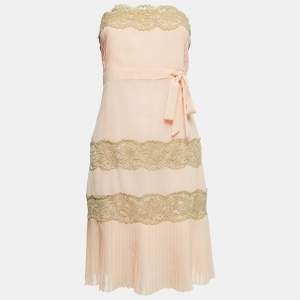 RED Valentino Vintage Pink Crepe Lace Trimmed Strapless Mini Dress M