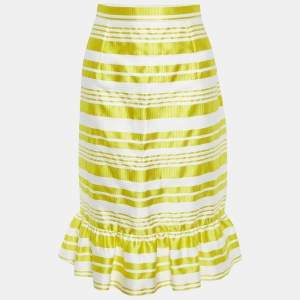 RED Valentino Yellow Striped Knee Length Skirt M