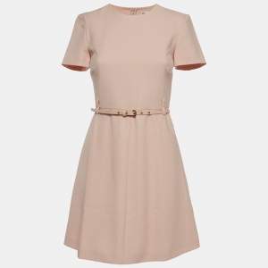Pre Owned RED Valentino Pink Stretch Crepe Belted Sheath Mini Dress S