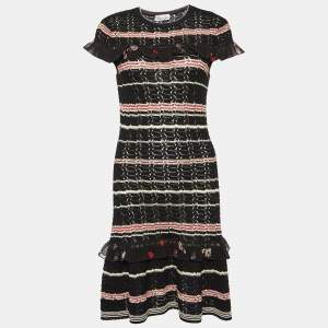 RED Valentino Black Perforated Knit Ruffled Dress S