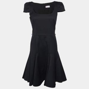 RED Valentino Black Cotton & Wool Flared Midi Dress S