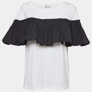 RED Valentino White/Black Cotton Ruffled T-Shirt M
