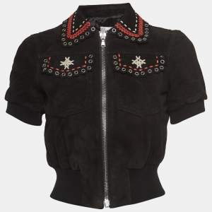 RED Valentino Black Suede Zip Front Crop Jacket S