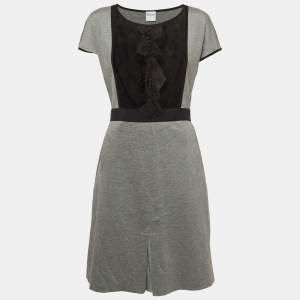 RED Valentino Grey Knit Lace Trim Belted Short Dress L