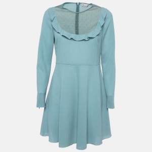 RED Valentino Blue Mesh Trim Crepe Ruffle Detail Mini Dress M