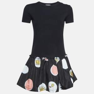 RED Valentino Black Printed Cotton and Synthetic Flounce T-Shirt XS
