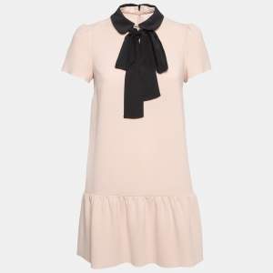Pre Owned RED Valentino Pink Bow Neck Tie Crepe Flounce Mini Dress S