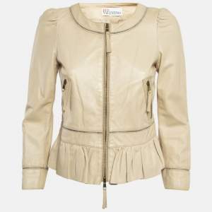 RED Valentino Cream Peplum Leather Jacket S