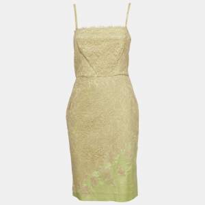Pre Owned RED Valentino Beige & Green Lace Sleeveless Short Dress M