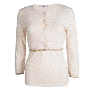 Red Valentino Baby Pink Knit Polka Dotted Top and Cropped Cardigan Set M