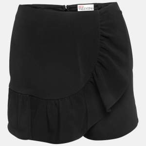 RED Valentino Black Crepe Ruffled Detail Shorts S