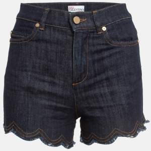 RED Valentino Dark Blue Denim Fringed Shorts S
