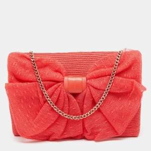 RED Valentino Coral Orange Raffia and Lace Bow Chain Bag