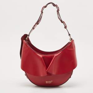 RED Valentino Red Leather Ruffle Hobo