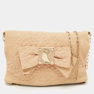 RED Valentino Beige Leather Bow Fold Over Chain Shoulder Bag