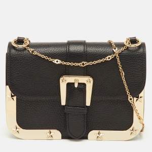 Pre Owned حقيبة كتف ريد فالنتينو سلسلة تفاصيل إبزيم جلد أسود