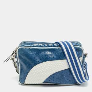 Pre Owned RED Valentino x Puma Blue/White Perforated Leather Camera Shoulder Bag
