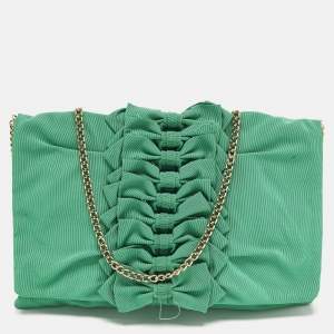 Pre Owned RED Valentino Bow Applique Green Nylon Chain Clutch