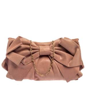 Red Valentino Pink Textured Leather Bow Flap Chain  Shoulder Bag