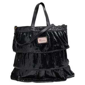 RED Valentino Black Ruffle Sequins Shoulder Bag