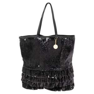 RED Valentino Black Sequins Ruffled Tote