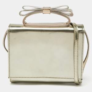 RED Valentino Light Gold Mirror Laminated Leather Flap Top Handle Bag