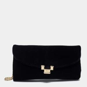 RED Valentino Black Velvet Flap Wristlet Clutch