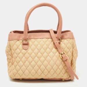RED Valentino Old Rose/Beige Quilted Raffia and Leather Tote
