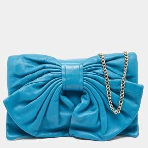 RED Valentino Blue Leather Bow Chain Clutch