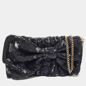 RED Valentino Black Sequins Bow Flap Shoulder Bag