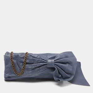 RED Valentino Blue Leather Bow Chain Clutch