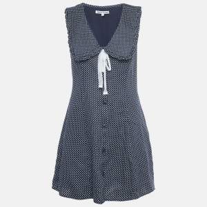 مملوكة مسبقًا Reformation Blue Polka Dots Print Linen Sleeveless Mini Dress M