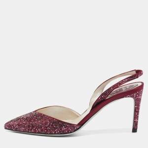 René Caovilla Two Tone Crystal Embellished Satin Slingback Pumps Size 38