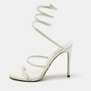 René Caovilla White Satin Cleo Crystals Sandals Size 39