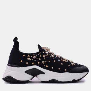 مملوكة مسبقًا حذاء رياضي رينيه كوفيلا قماش مزين بالكريستال جلد أسود