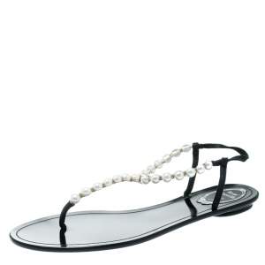 René Caovilla Faux Pearl Embellished Flat Thong Sandals Size 41
