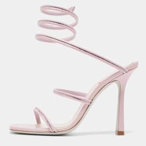 René Caovilla Purple  Leather Cleo Ankle Strap Sandals Size 37