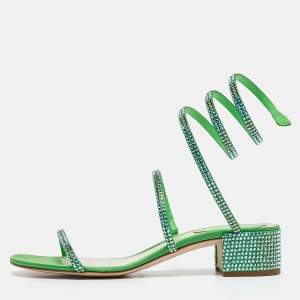 René Caovilla Green Satin Ankle Strap Sandals Size 36.5