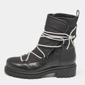 René Caovilla Black Leather and Nylon Ankle Length Boots Size 41