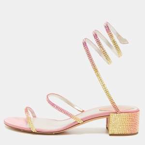René Caovilla Multicolor Satin Cleo Ankle Strap Sandals Size 40