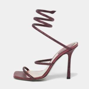 René Caovilla Burgundy Leather Cleo Ankle Strap Sandals Size 38