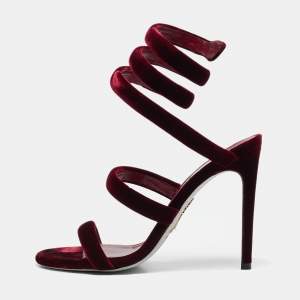 René Caovilla Burgundy Velvet Cleo Ankle Strap Sandals Size 38