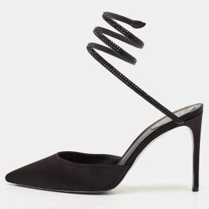 René Caovilla Black Satin Crystal Embellished Cleo Pumps Size 40