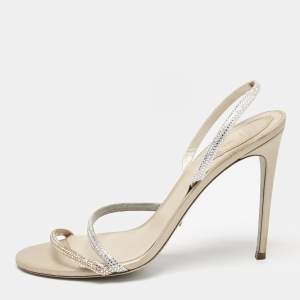 René Caovilla Metallic Leather and Satin Ellabrita Slingback Sandals Size 41