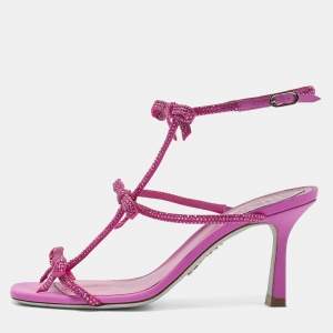 René Caovilla Pink Suede Crystal Embellished Caterina Sandals Size 36