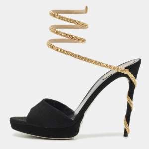 René Caovilla Black Suede Margot Platform Sandals Size 41