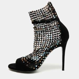 René Caovilla Black Mesh and Suede Ankle Length Galaxia Boots Size 38